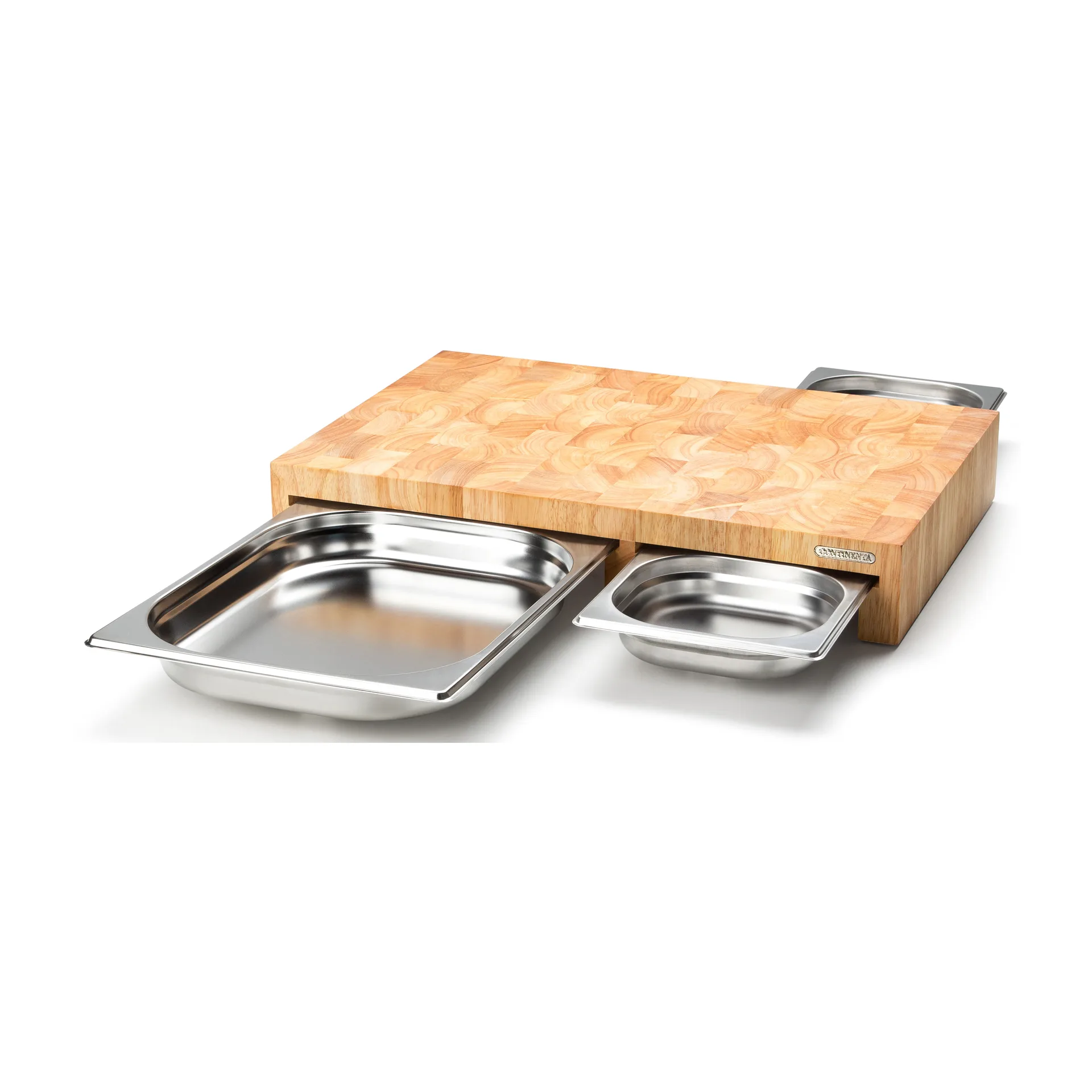 Snijplank rubberhout met 3 bakken, 32x48 cm Continenta