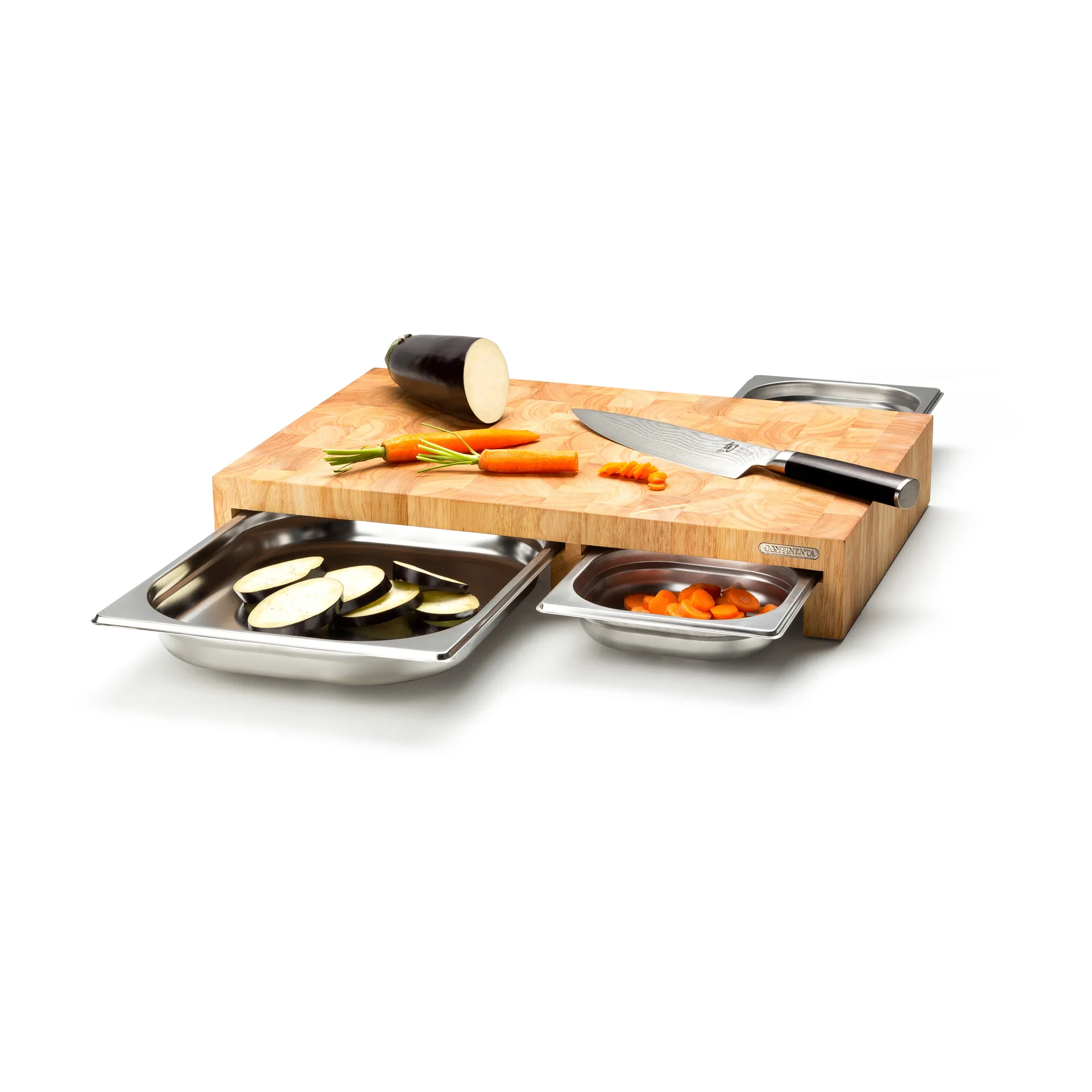 Snijplank rubberhout met 3 bakken, 32x48 cm Continenta