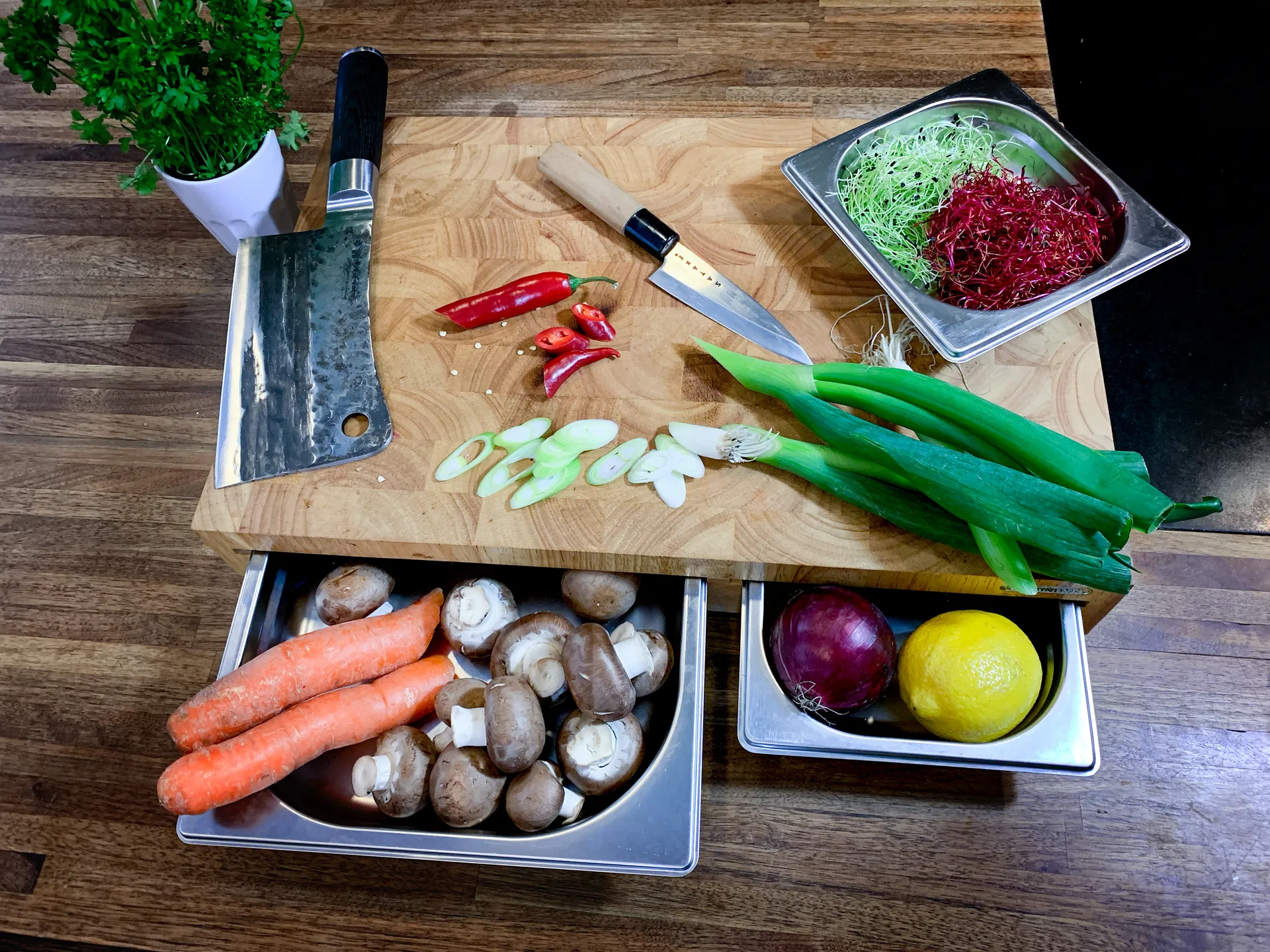 Snijplank rubberhout met 3 bakken, 32x48 cm Continenta