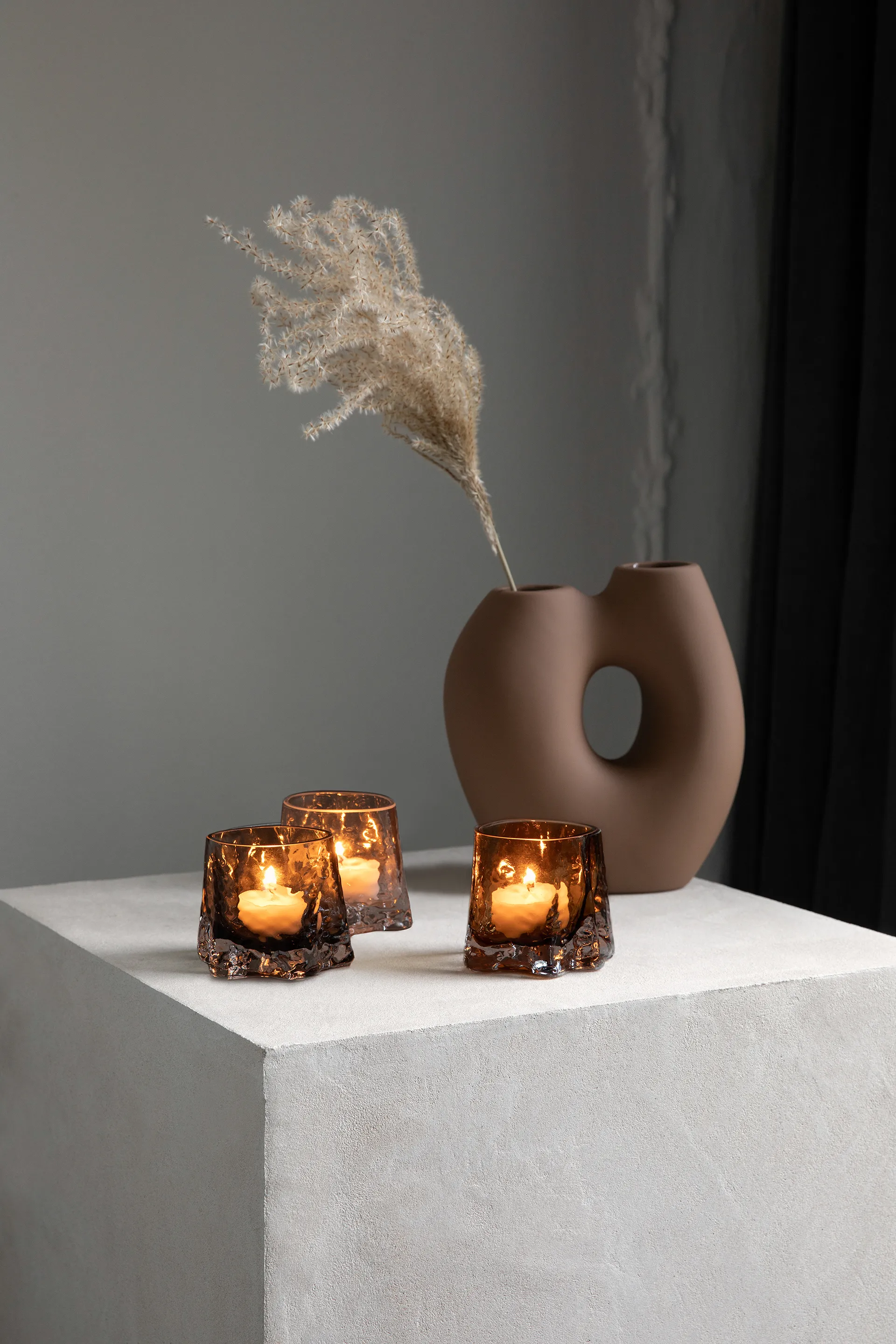 Gry waxinelichtjeshouder Ø8 cm, Cognac Cooee Design