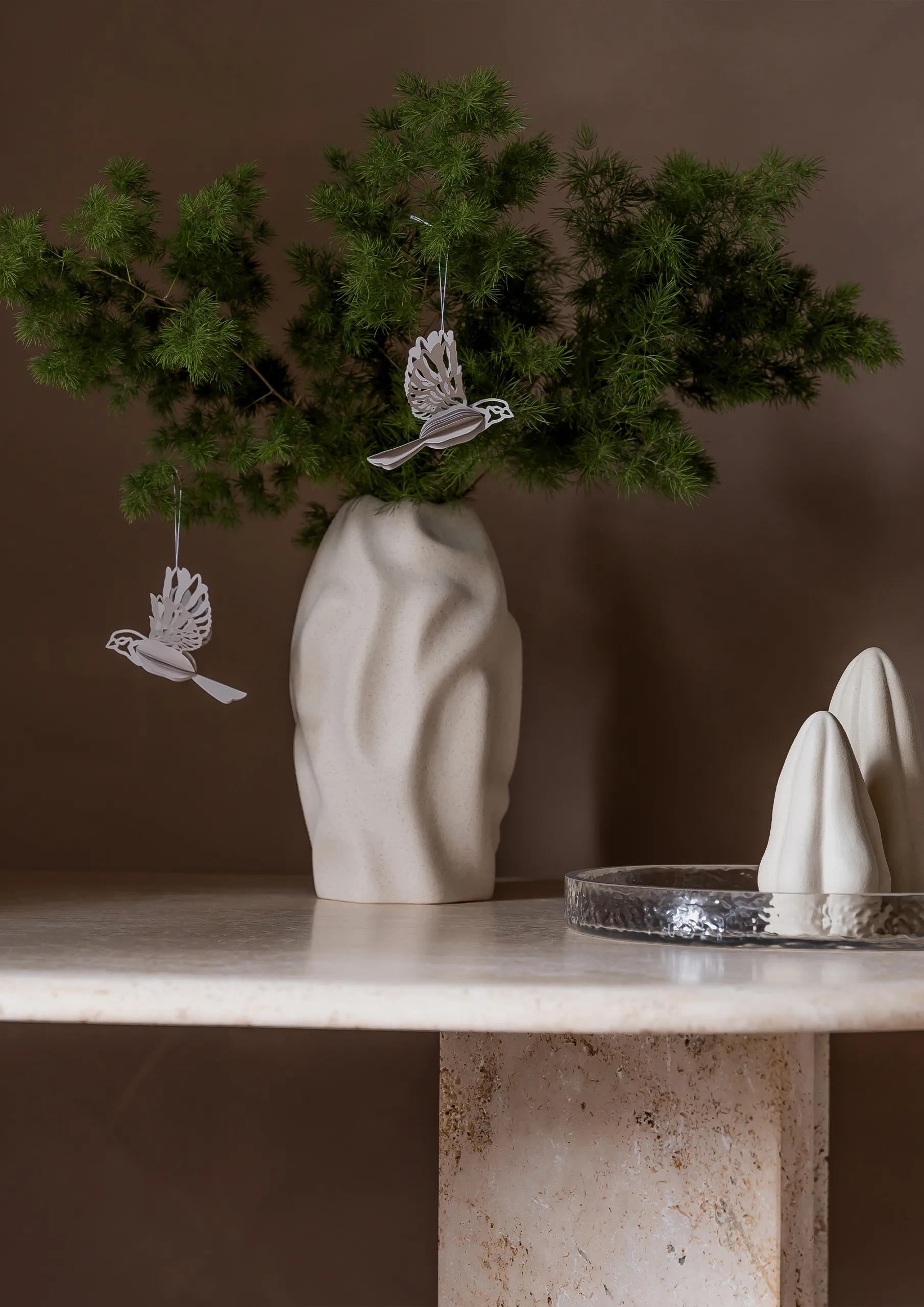 Papieren vogel decoratiehanger 2-pack, Zand Cooee Design