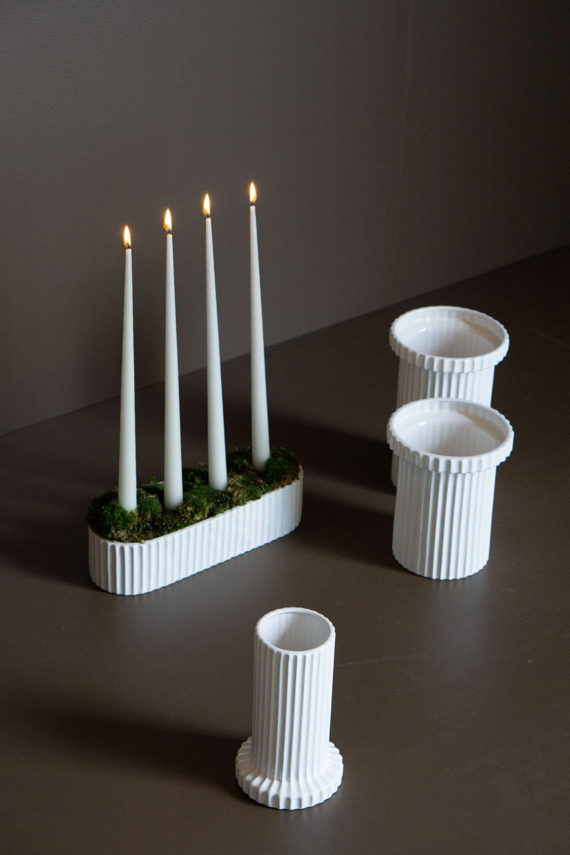 Stripe adventskandelaar 30 cm, Shiny white DBKD