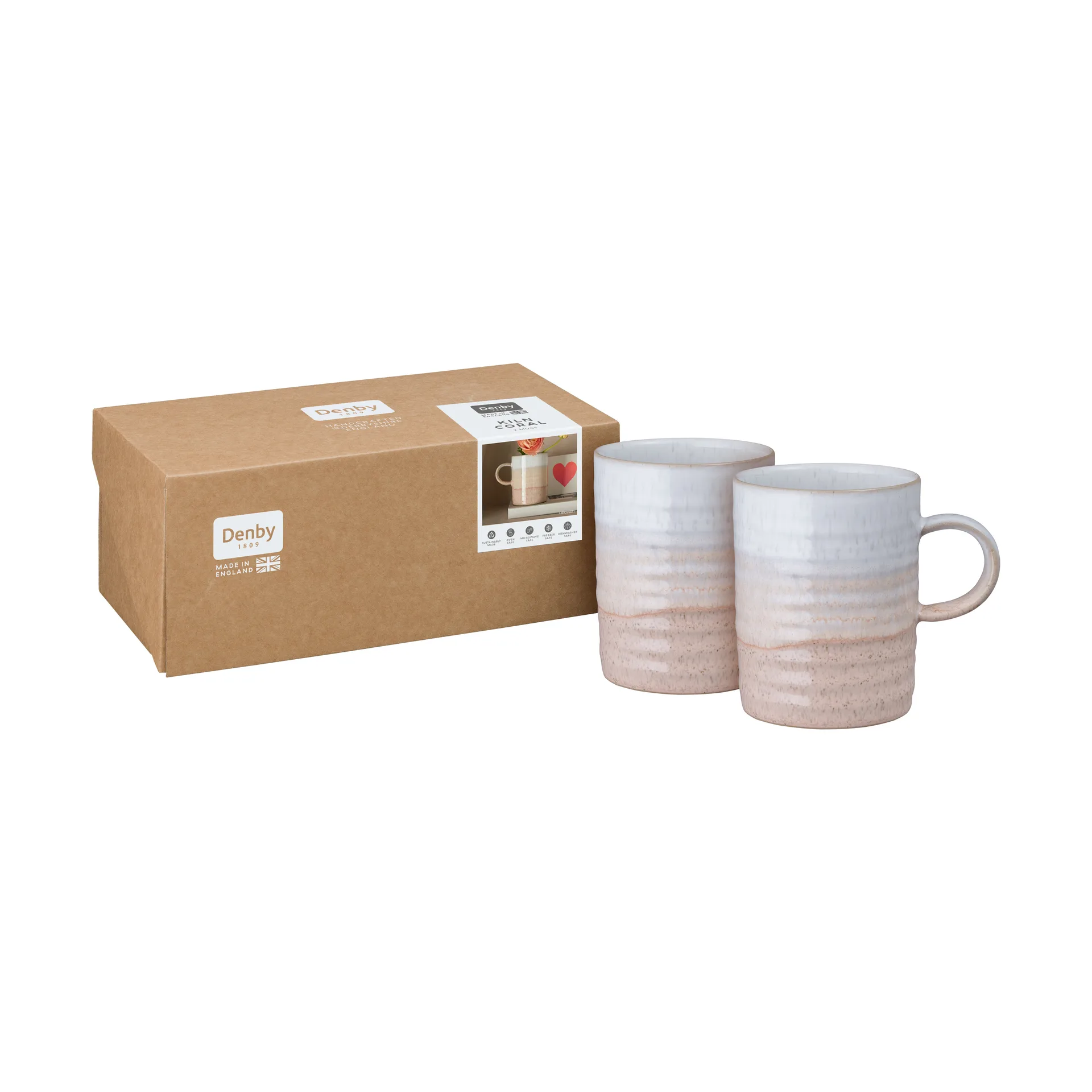 Kiln Coral geribbelde mok, Koraal-beige, 2-pack Denby