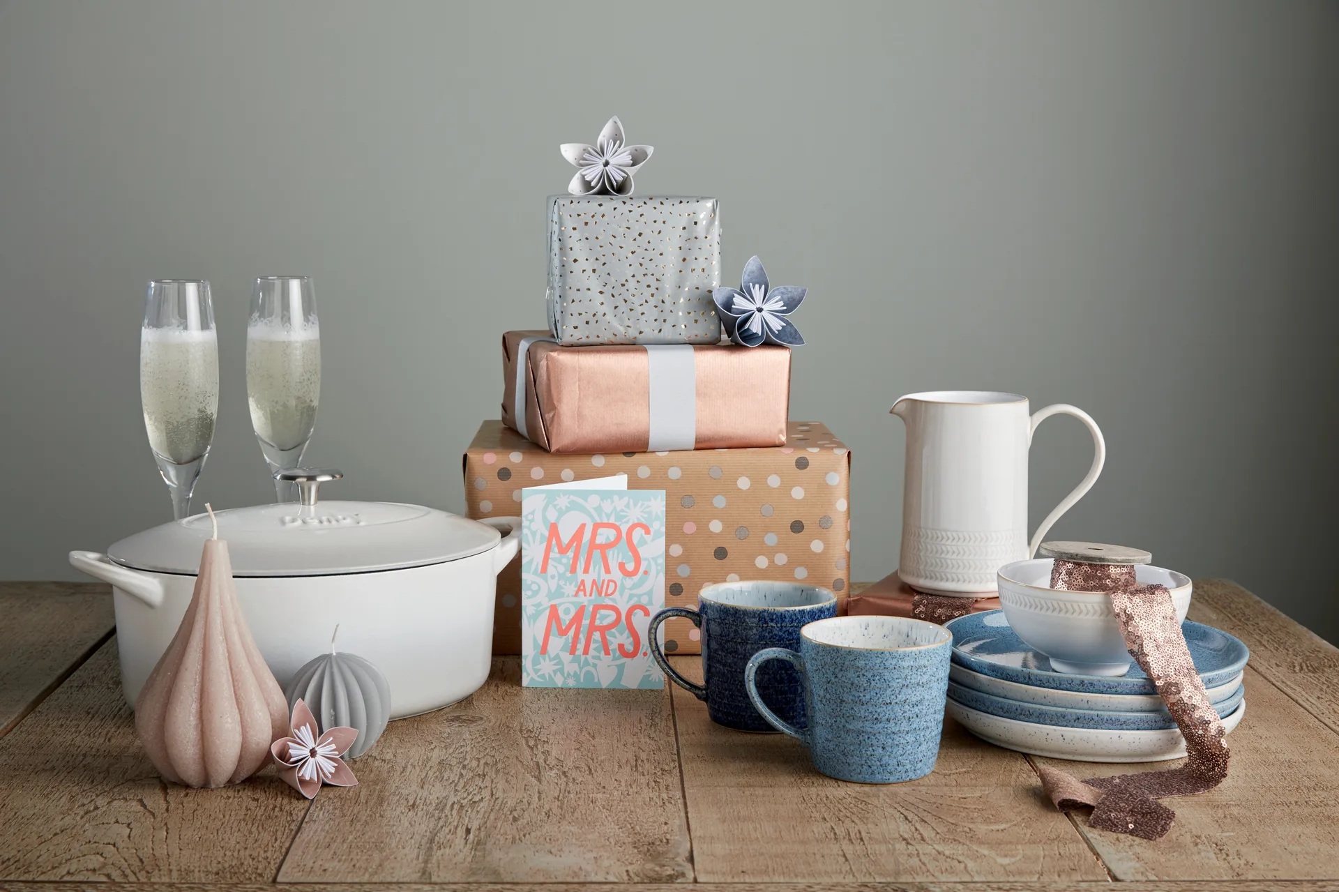 Studio Blue geribbelde beker 40 cl, Flint-chalk Denby