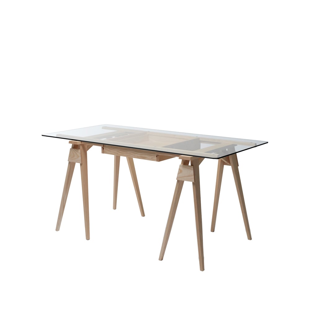 Design House Stockholm Arco bureau eikenhout transparante lak, incl. lade, glazen blad