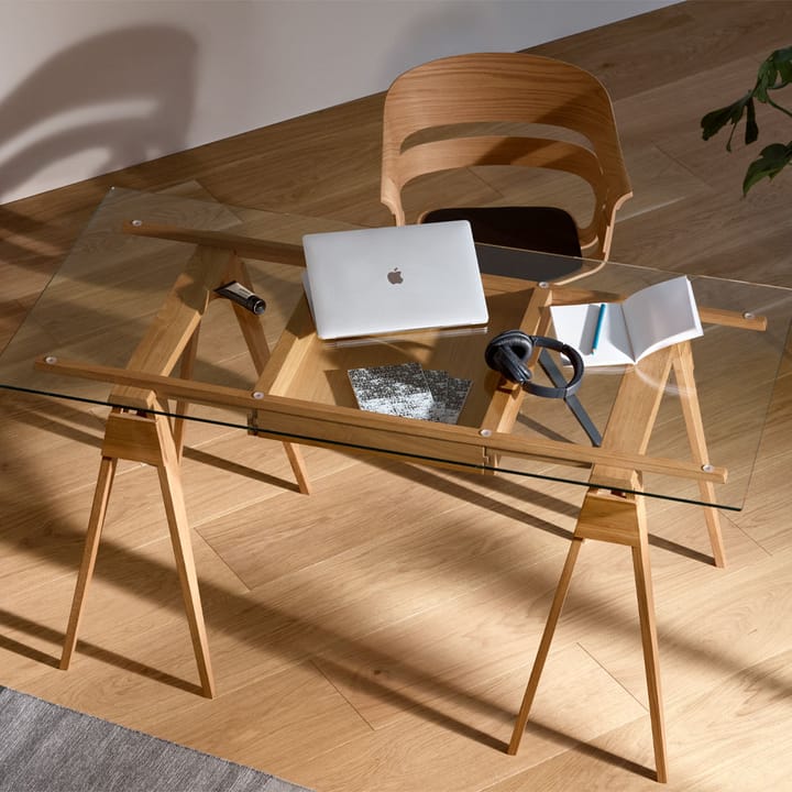 Arco bureau, eikenhout transparante lak, incl. lade, glazen blad Design House Stockholm