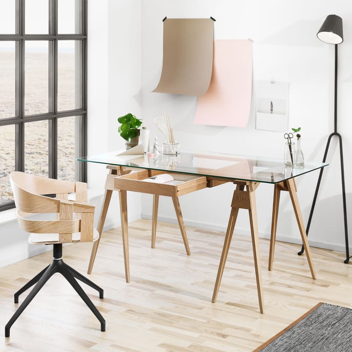 Arco bureau, eikenhout transparante lak, incl. lade, glazen blad Design House Stockholm