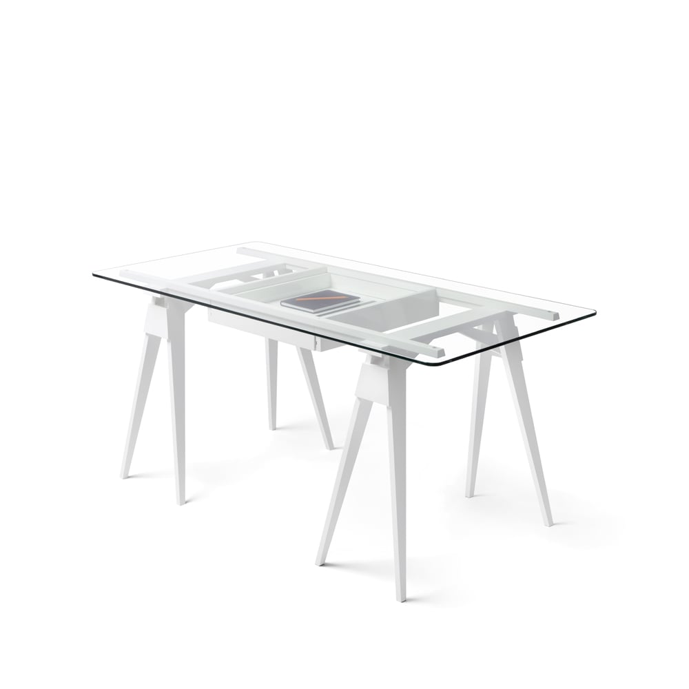 Design House Stockholm Arco bureau witgelakt, incl. lade, glazen blad