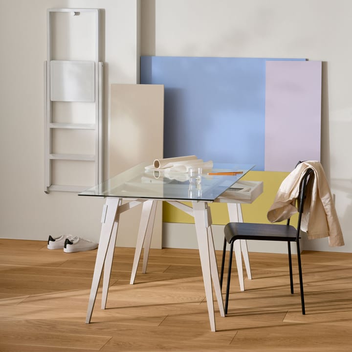 Arco bureau, zwarte lak, incl. lade, glazen blad Design House Stockholm