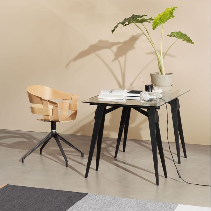 Arco bureau, zwarte lak, incl. lade, glazen blad Design House Stockholm