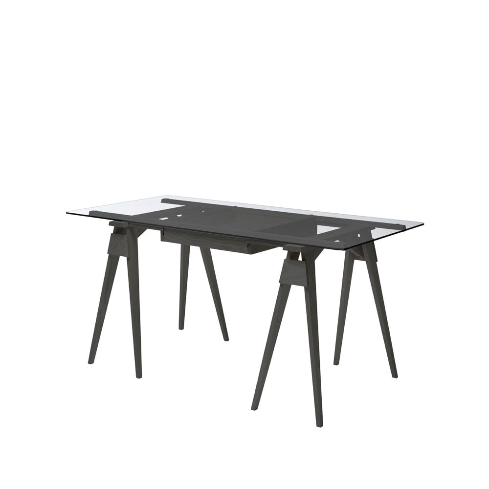 Design House Stockholm Arco bureau zwarte lak, incl. lade, glazen blad