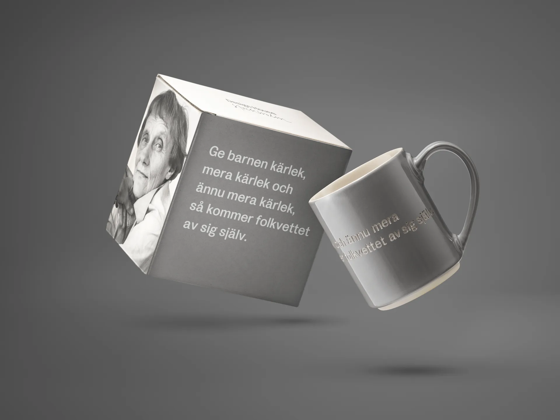 Astrid Lindgren mok - Give the children love, grijs-Zweeds Design House Stockholm