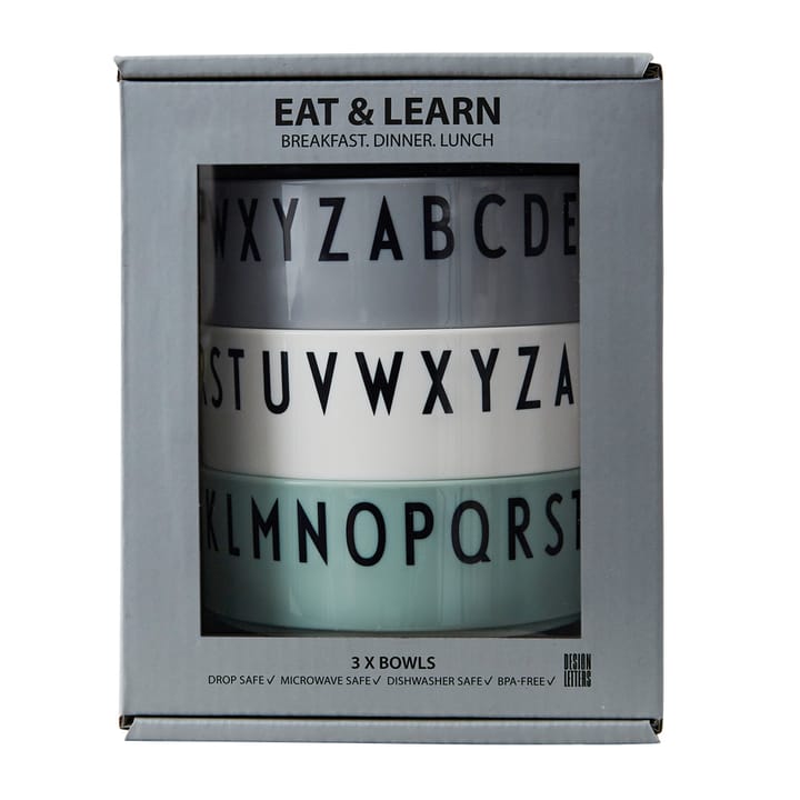 Breakfast Dinner Lunch kom 3-pack, Groen Design Letters