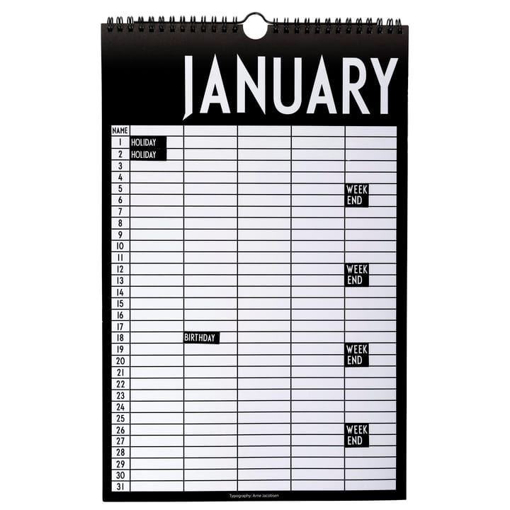 Design Letters maandkalender, Black Design Letters