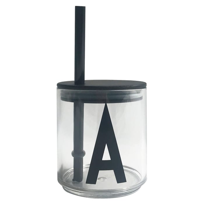 Design Letters rietje met deksel, Zwart Design Letters