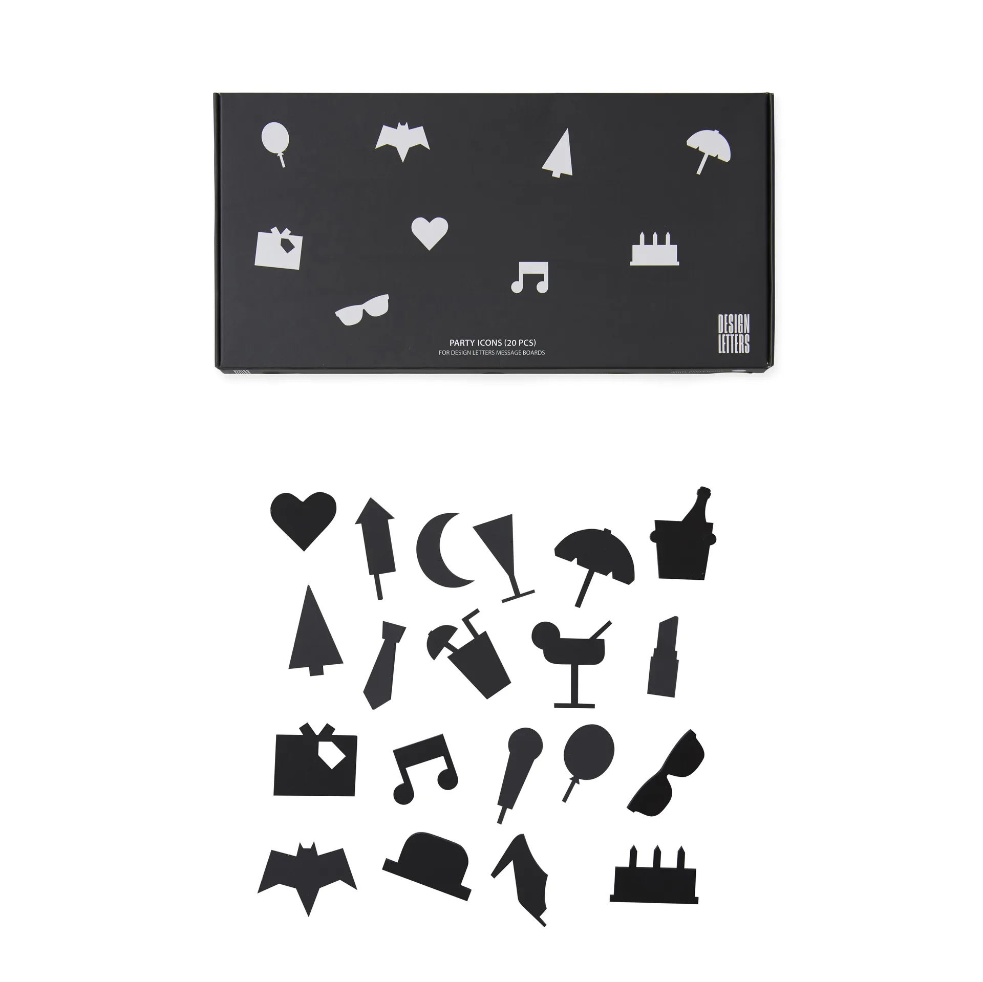Party icons voor letterbord 20-delig, zwart Design Letters