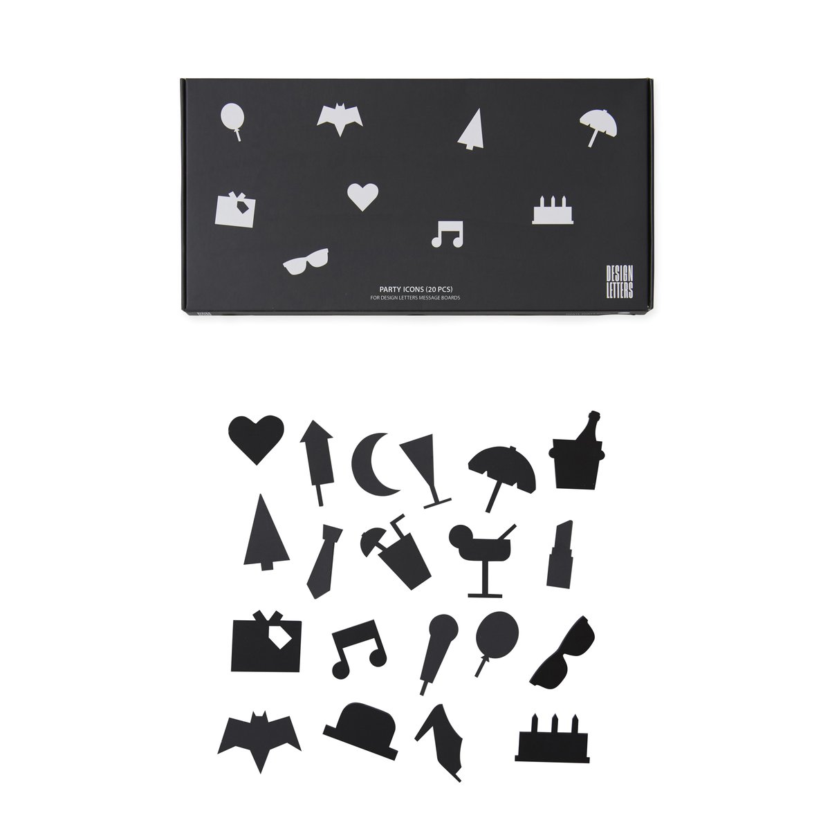 Design Letters Party icons voor letterbord 20-delig zwart