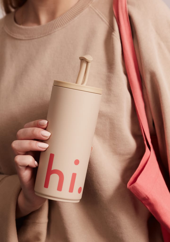 Travel Life thermosfles met rietje 50 cl, Hi-beige Design Letters