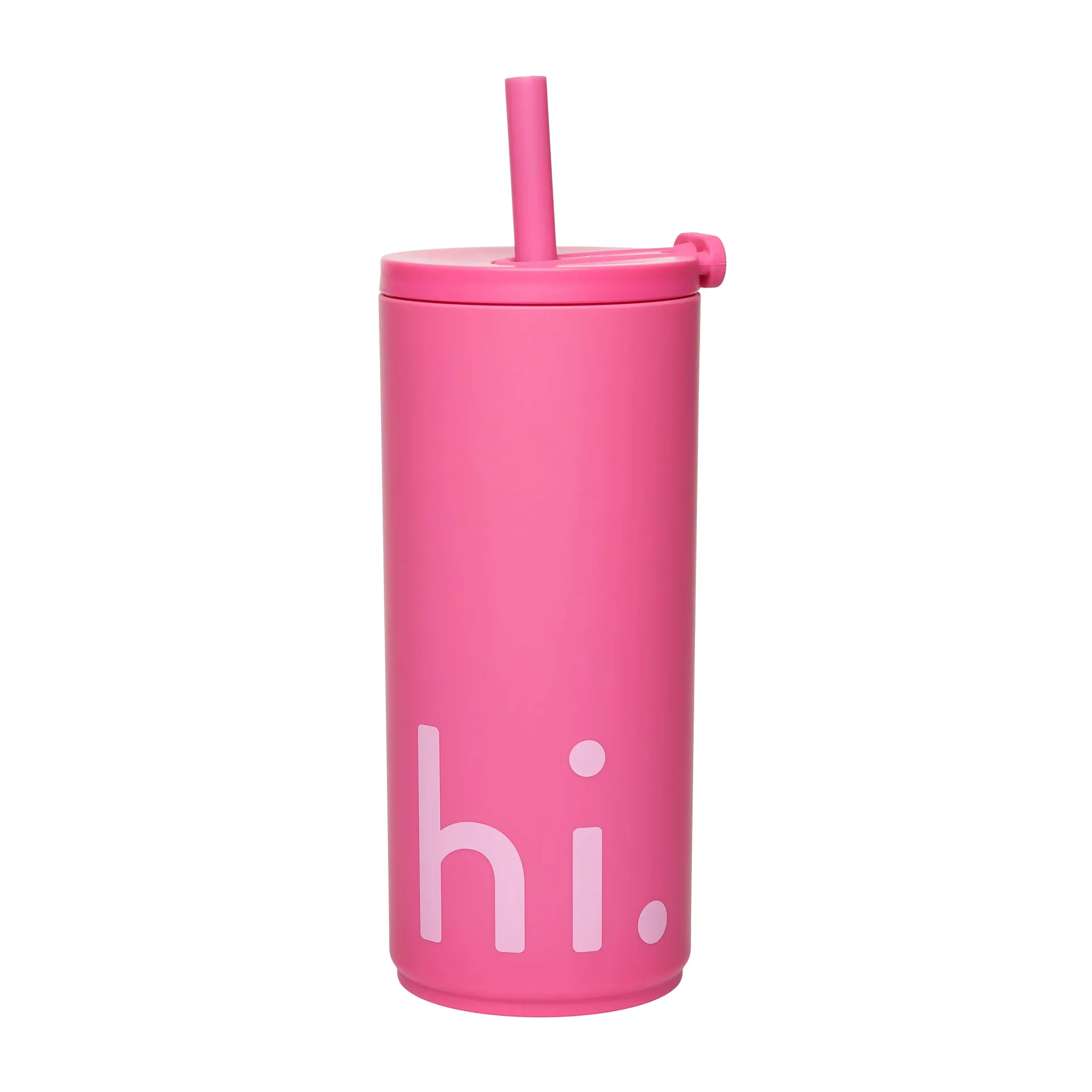 Travel Life thermosfles met rietje 50 cl, Hi-cherry pink Design Letters