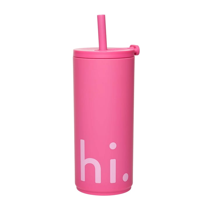 Travel Life thermosfles met rietje 50 cl - Hi-cherry pink - Design Letters