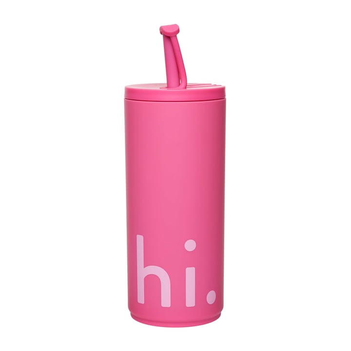 Travel Life thermosfles met rietje 50 cl, Hi-cherry pink Design Letters