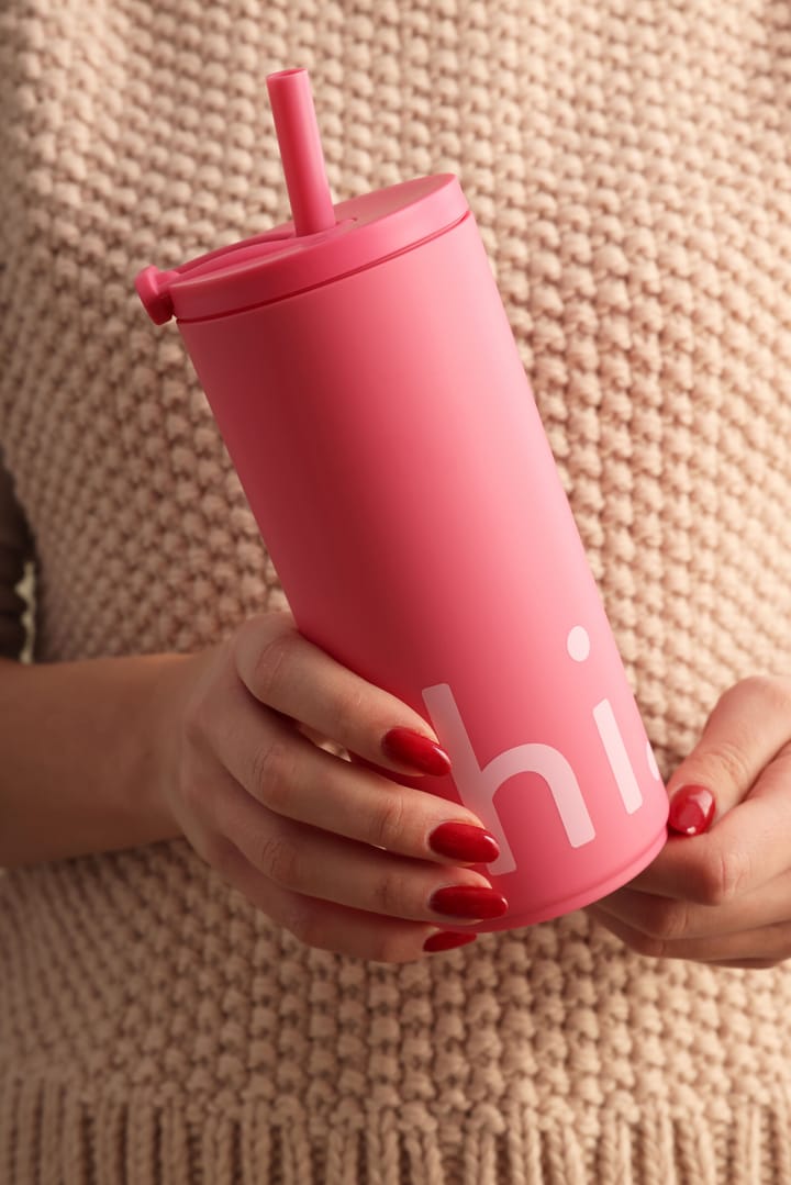 Travel Life thermosfles met rietje 50 cl, Hi-cherry pink Design Letters