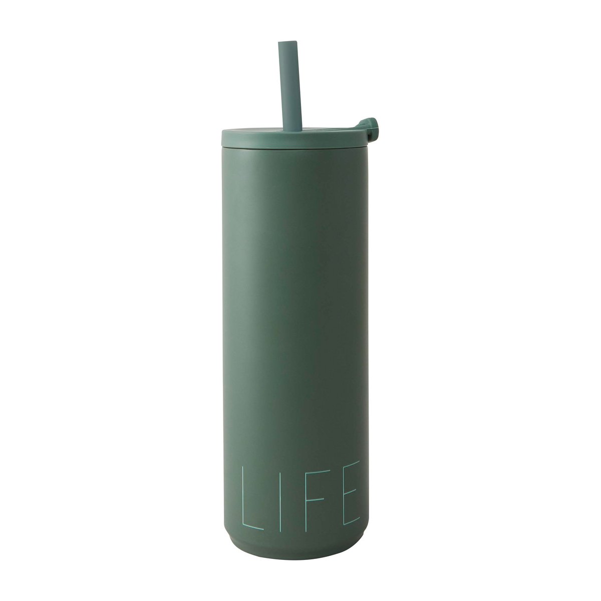 Design Letters Travel Life thermosfles met rietje 50 cl Myrtle green