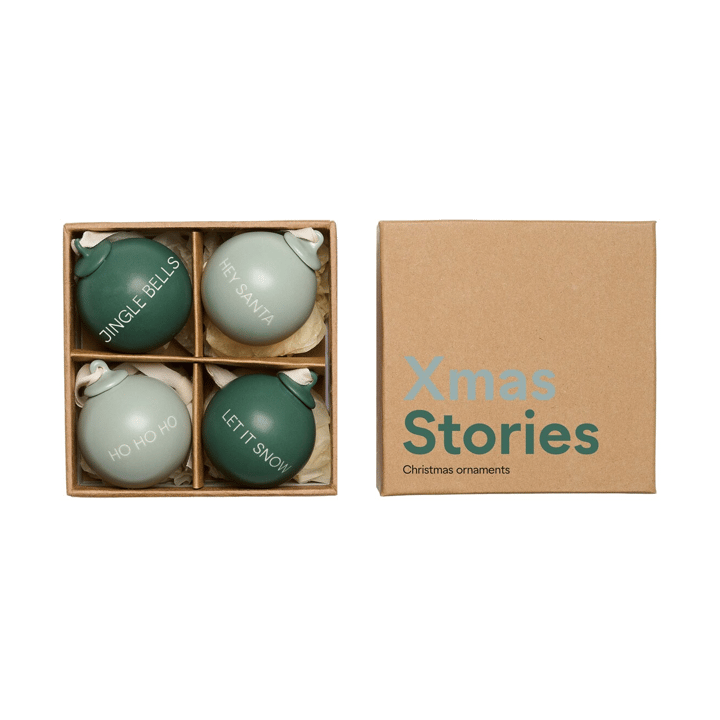 XMAS Stories kerstbal Ø4 cm 4-delig - Dark green-dusty green - Design Letters