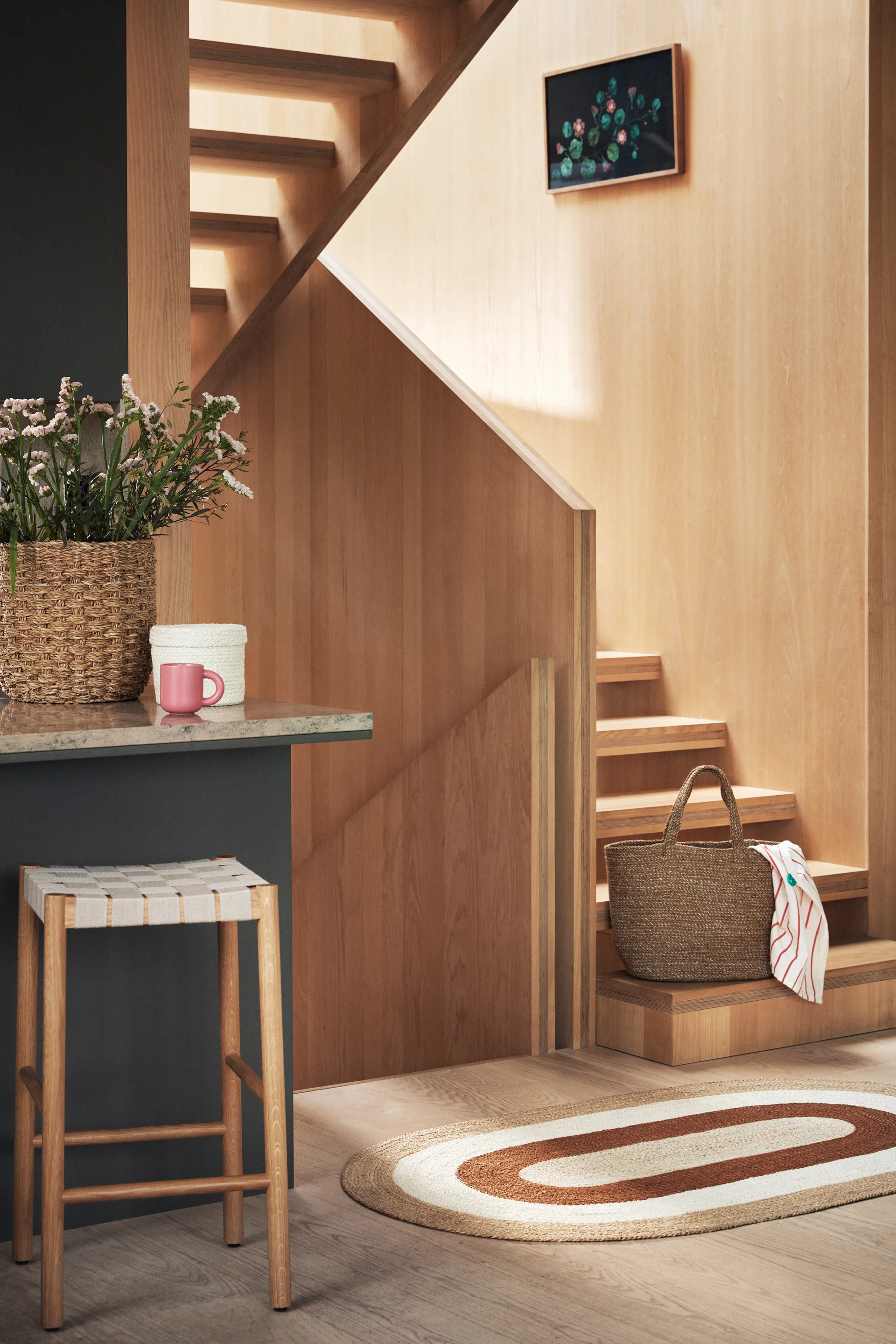 Elin gestreept ovaal jutekleed 92x150 cm, Brick Dixie