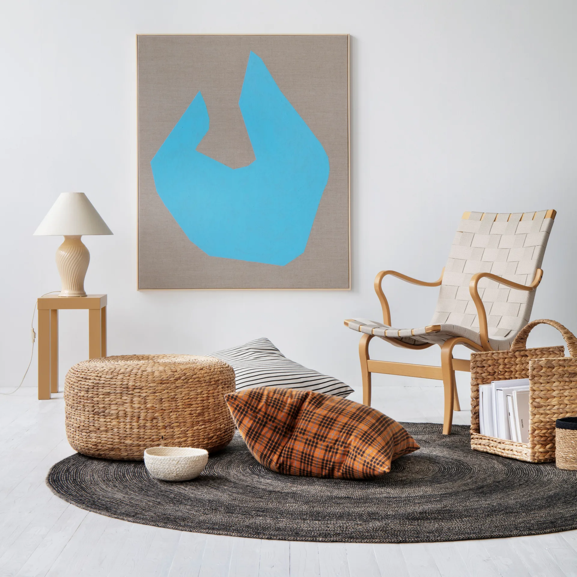 Ella jute vloerkleed Ø150 cm, Zwart-natuur Dixie