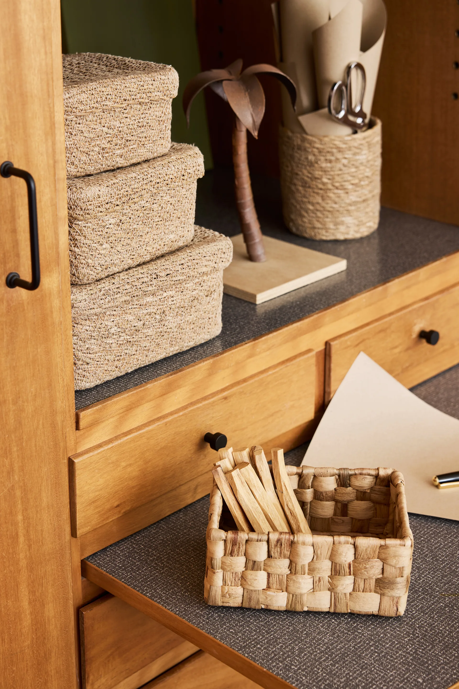 Emil vierkante mand met deksel 3-delig, Natural Dixie