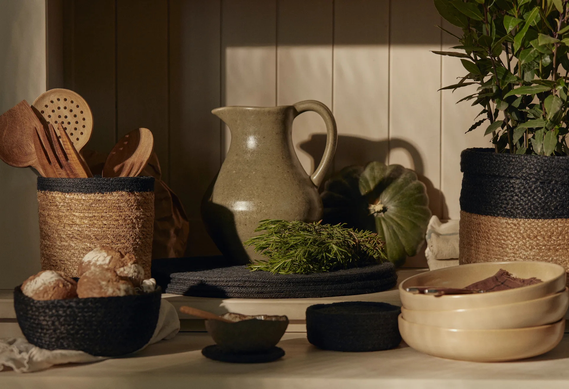 Gevlochten broodmand 3-pack, Zwart Dixie