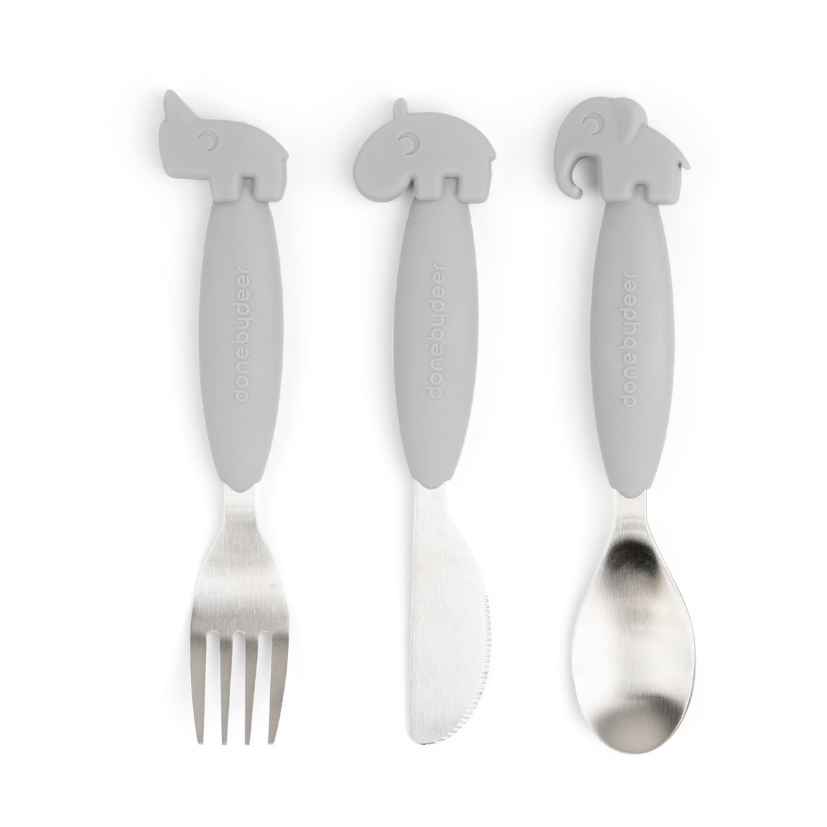 Done by deer Deer Friends Easy-grip bestekset 3-delig Grey