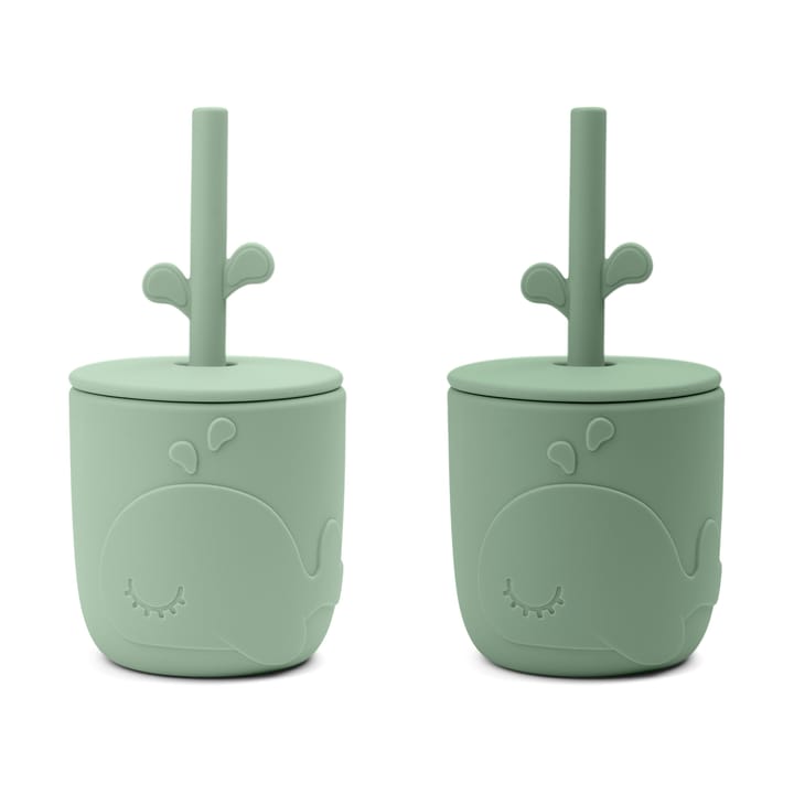 Wally beker met peekaboo rietje 2-pack - Groen - Done by deer