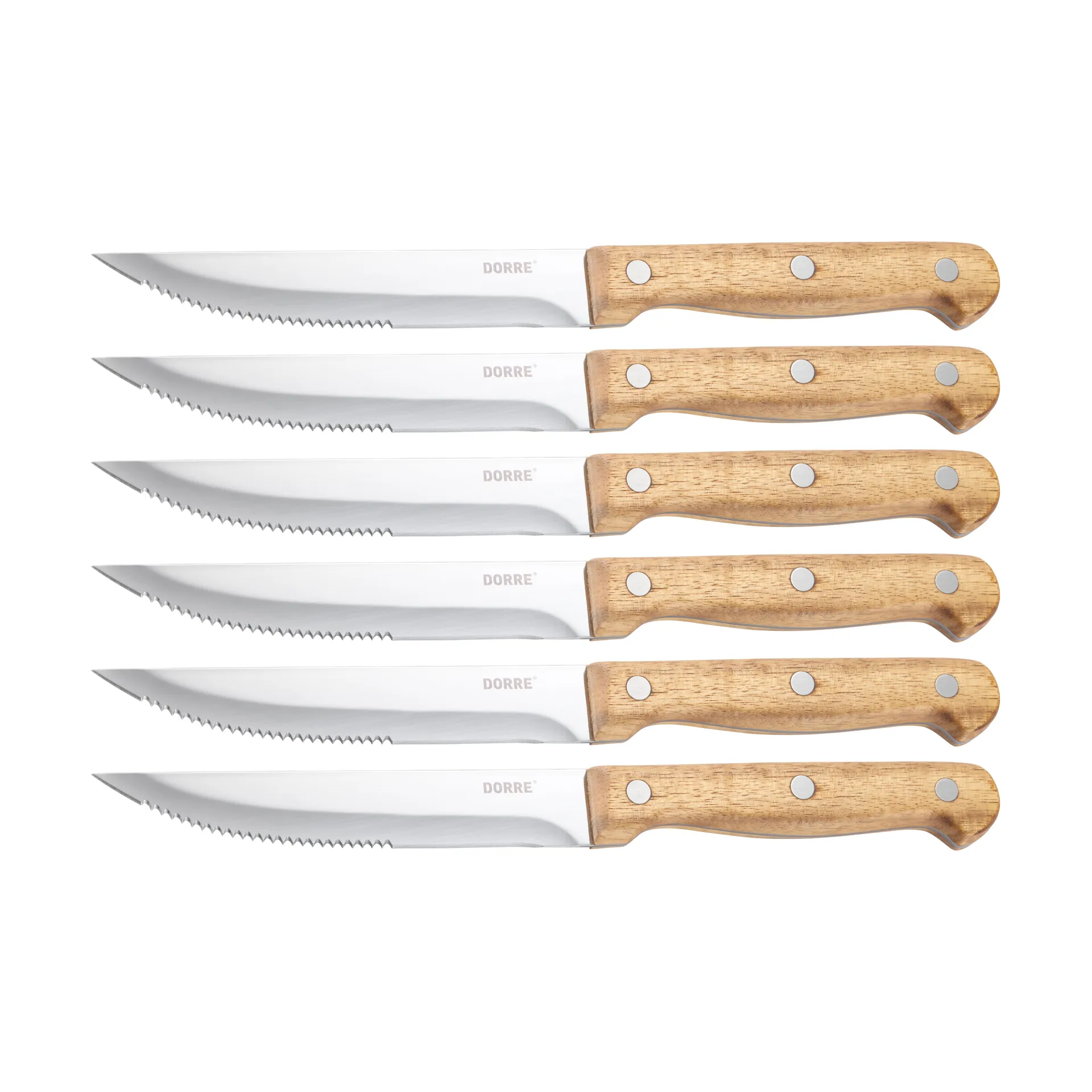 BBQ vleesmes, Roestvrij staal, 6-pack, houten doos acacia, 22,5x2 cm Dorre