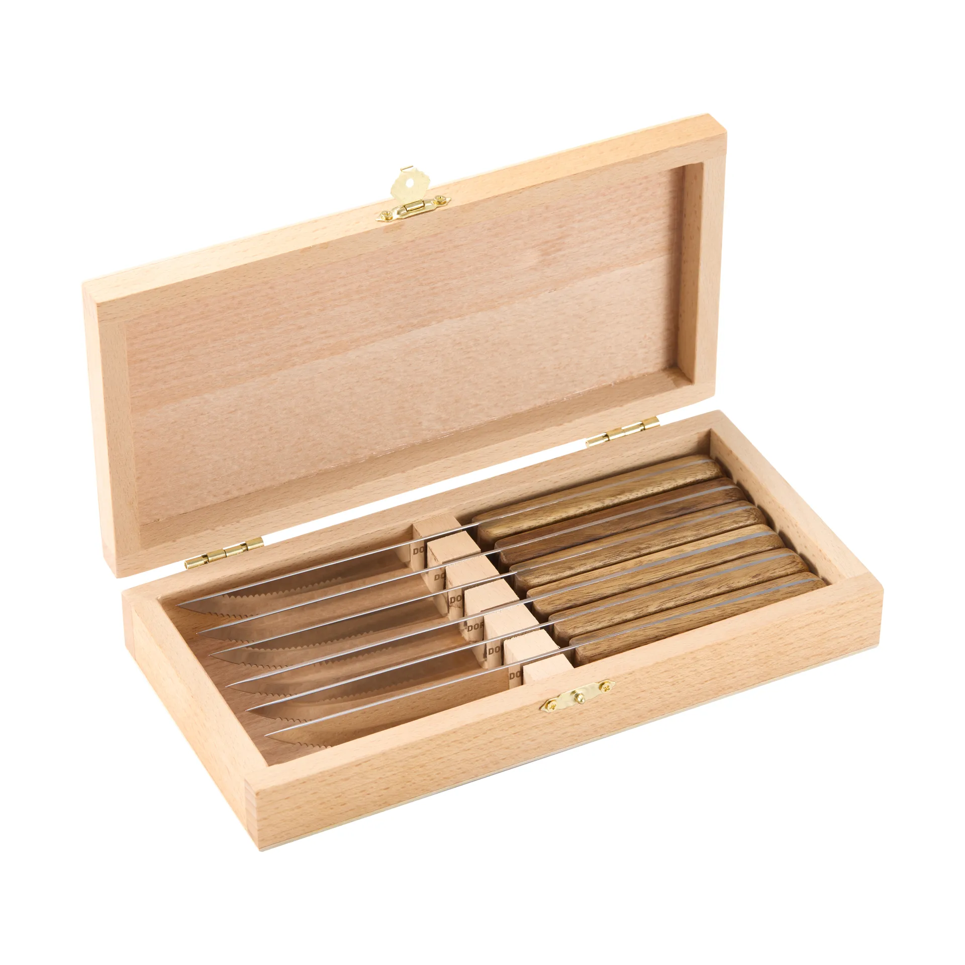 BBQ vleesmes, Roestvrij staal, 6-pack, houten doos acacia, 22,5x2 cm Dorre