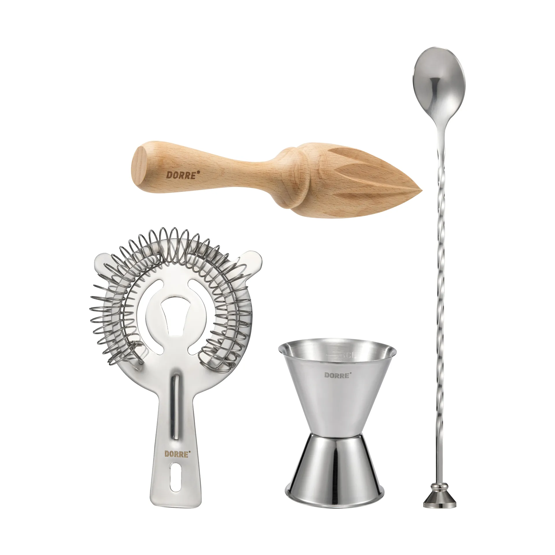 Bobbee baraccessoires, Roestvrij staal, hout, 4 delen Dorre
