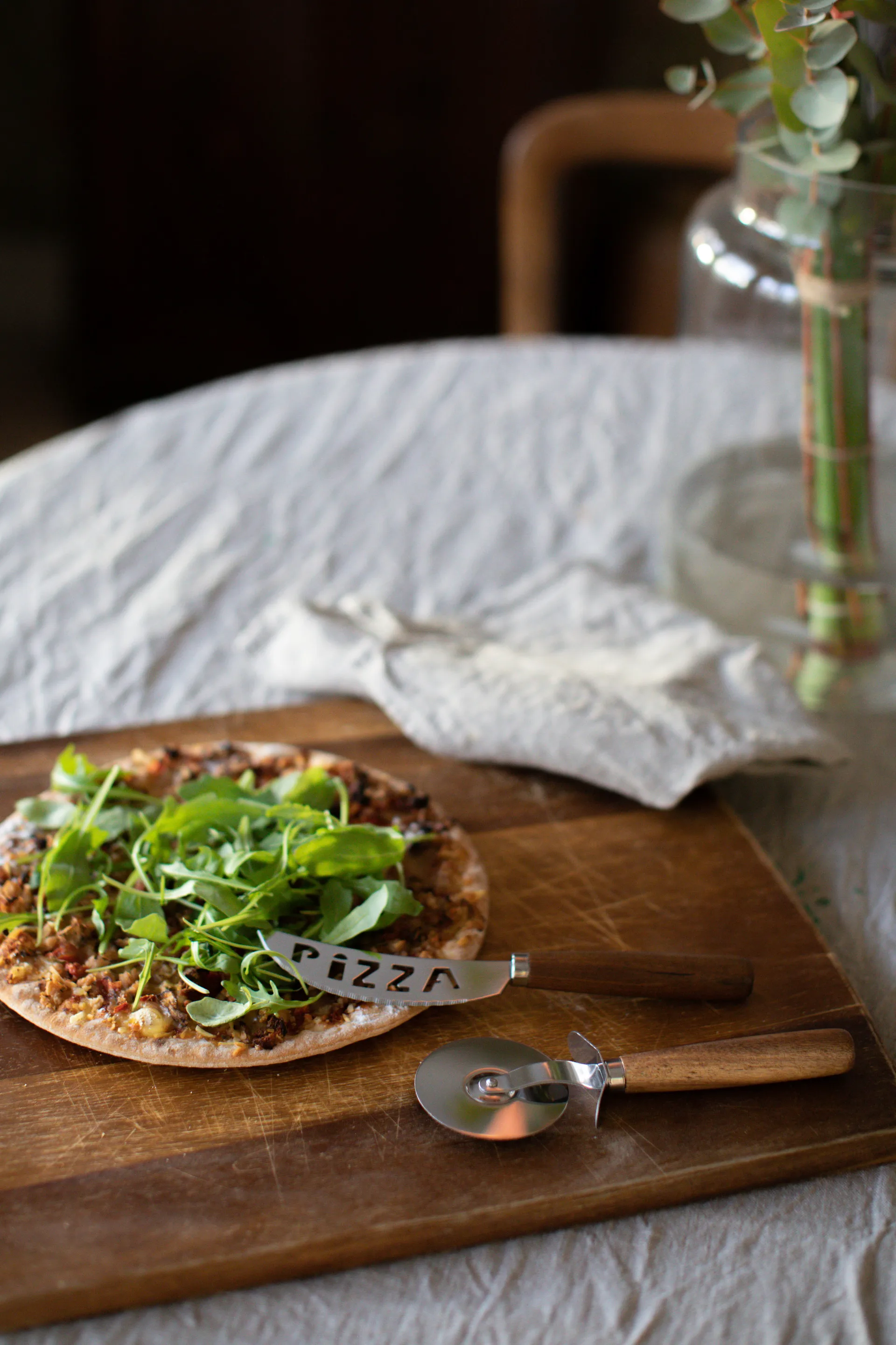 Pino pizzaset mes en pizzasnijder , Acacia-roestvrij staal Dorre
