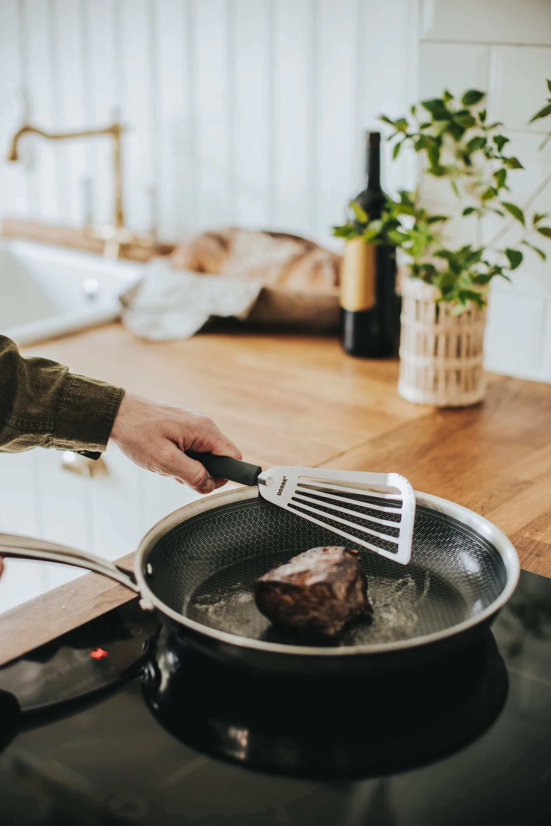 Saira spatel 33×8,5×1,8 cm, Roestvrij staal-siliconenhandvat grijs Dorre