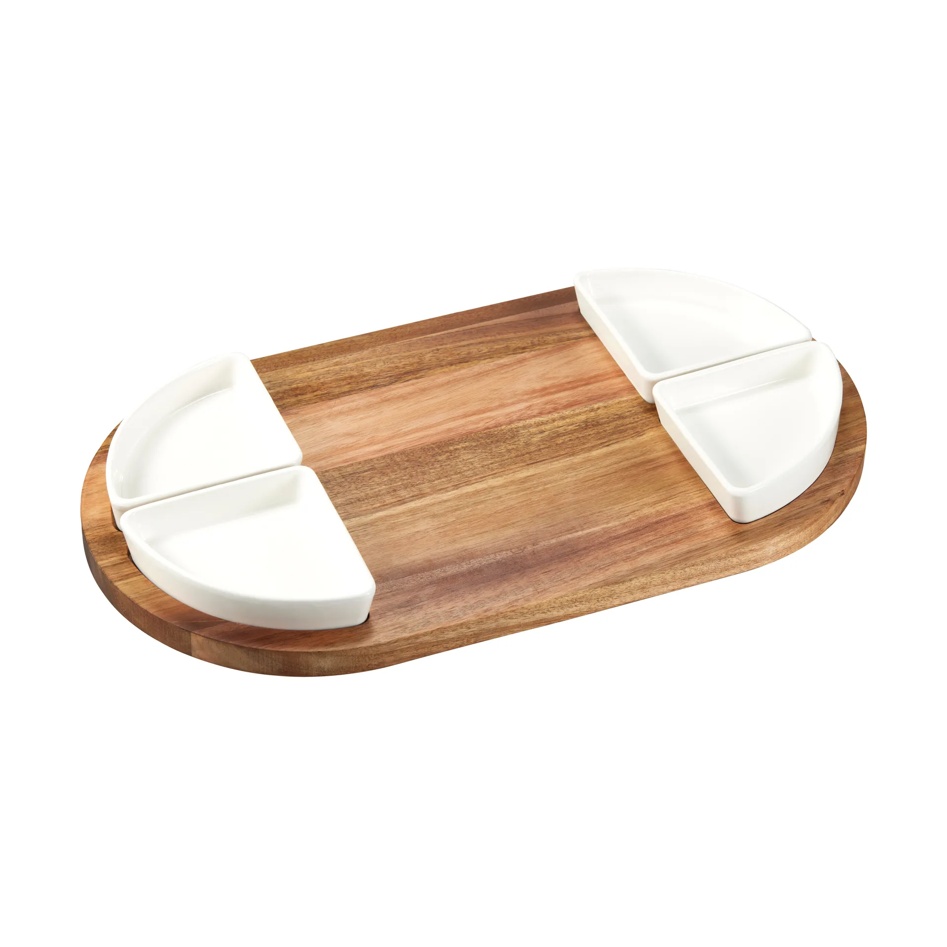 Sevyn serveerblad + kom 5 delen, Akacia-wit porselein Dorre