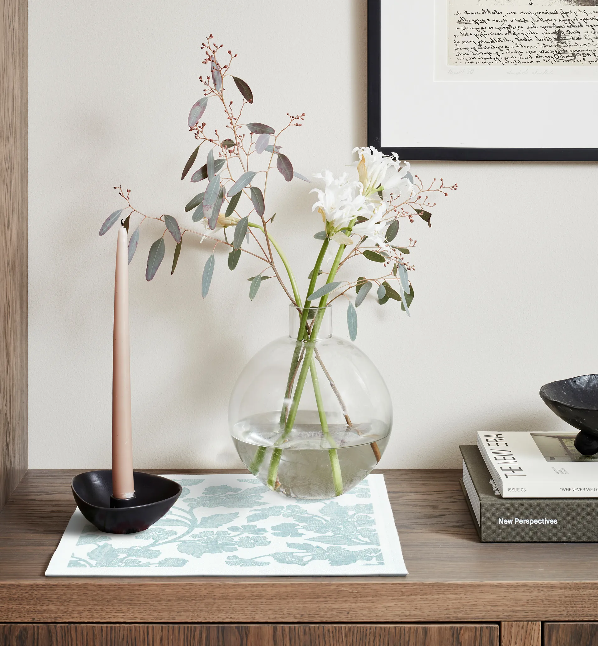 Blomranka servet 35x35 cm, Lichtgroen Ekelund Linneväveri