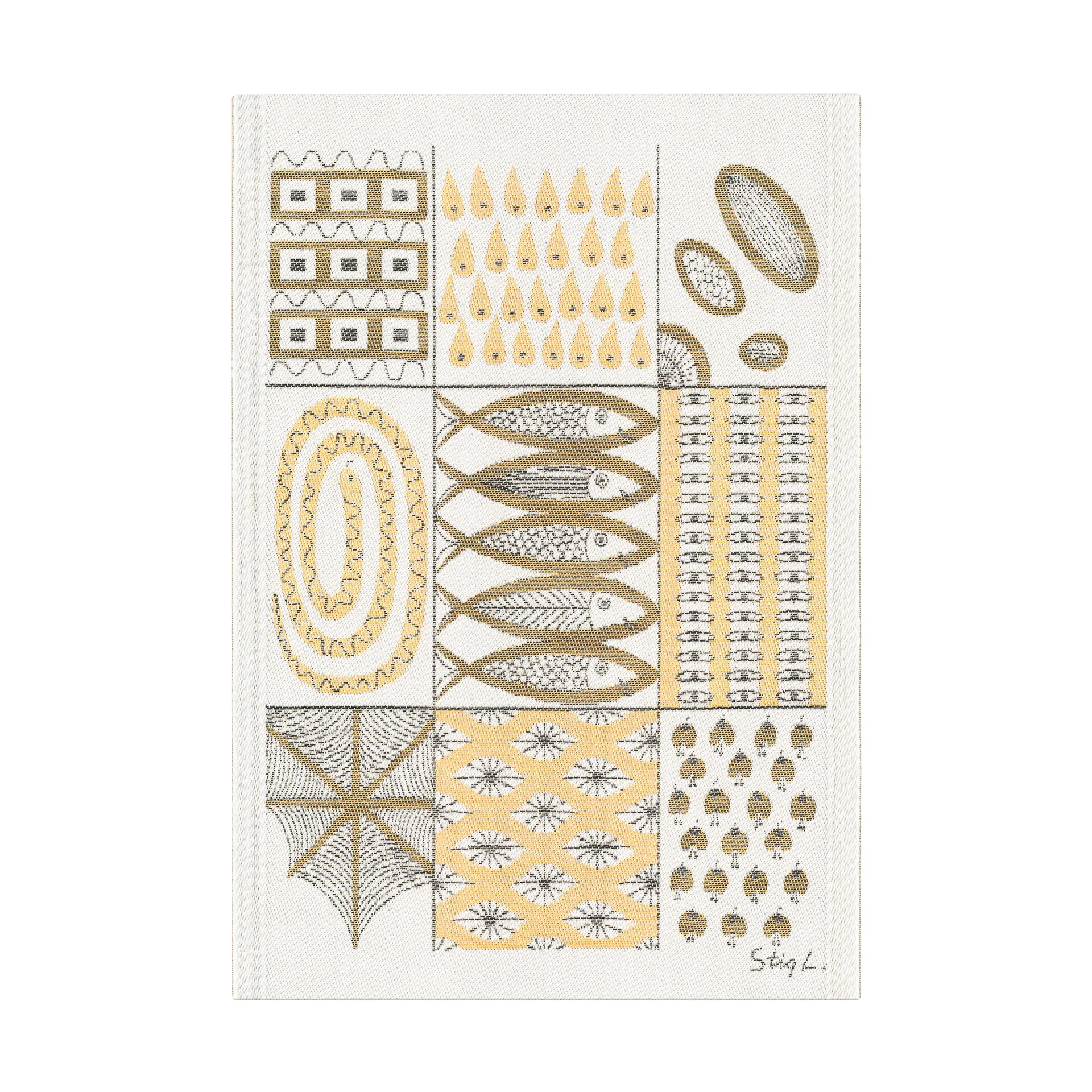 Fiskglänta theedoek 35x50 cm, Geel Ekelund Linneväveri