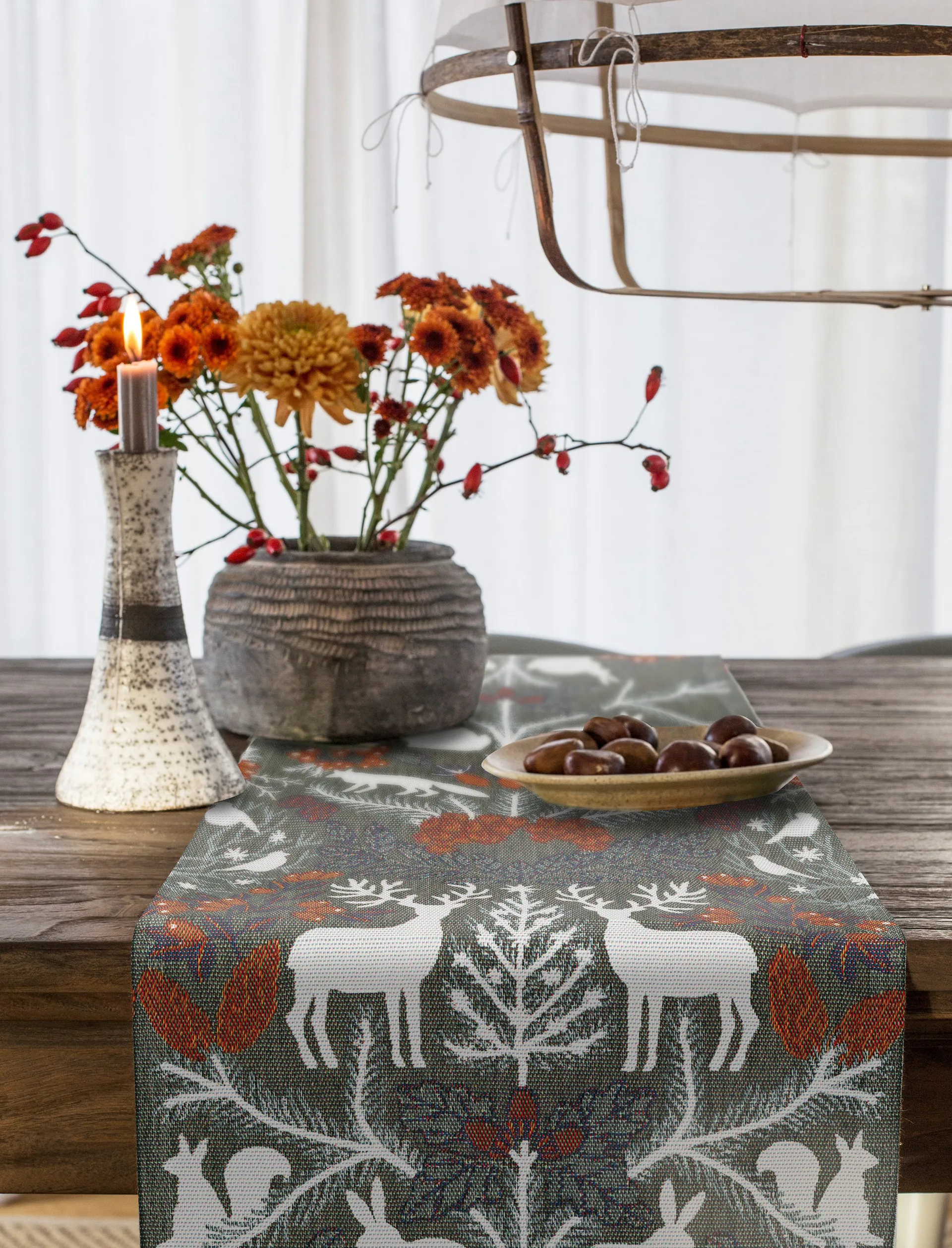 Hjortnäs tafelloper 35x120 cm, Grijs Ekelund Linneväveri