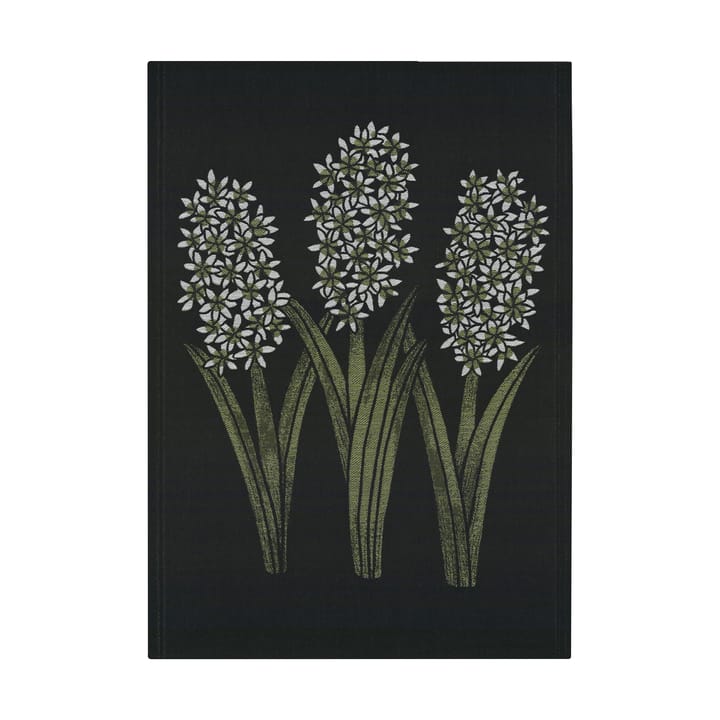 Hyacint keukenhanddoek 48x70 cm - Zwart-groen - Ekelund Linnev�äveri