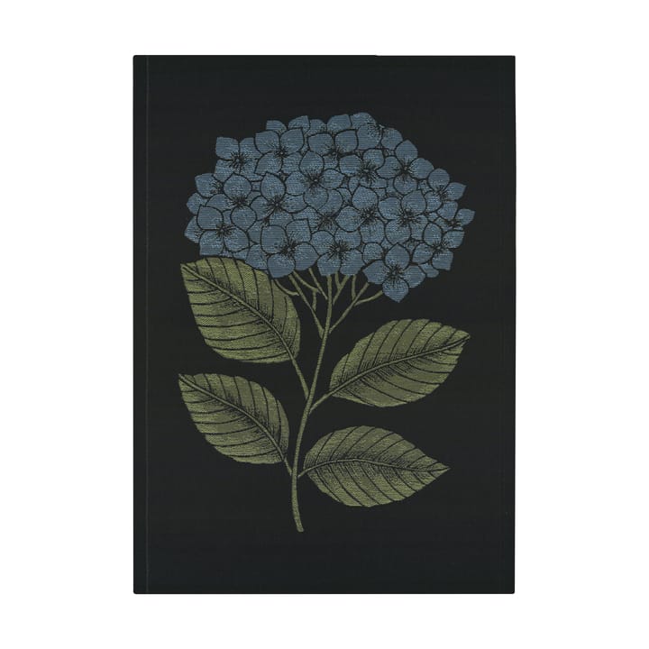 Hydrangea keukenhanddoek 48x70 cm - Zwart-blauw - Ekelund Linneväveri