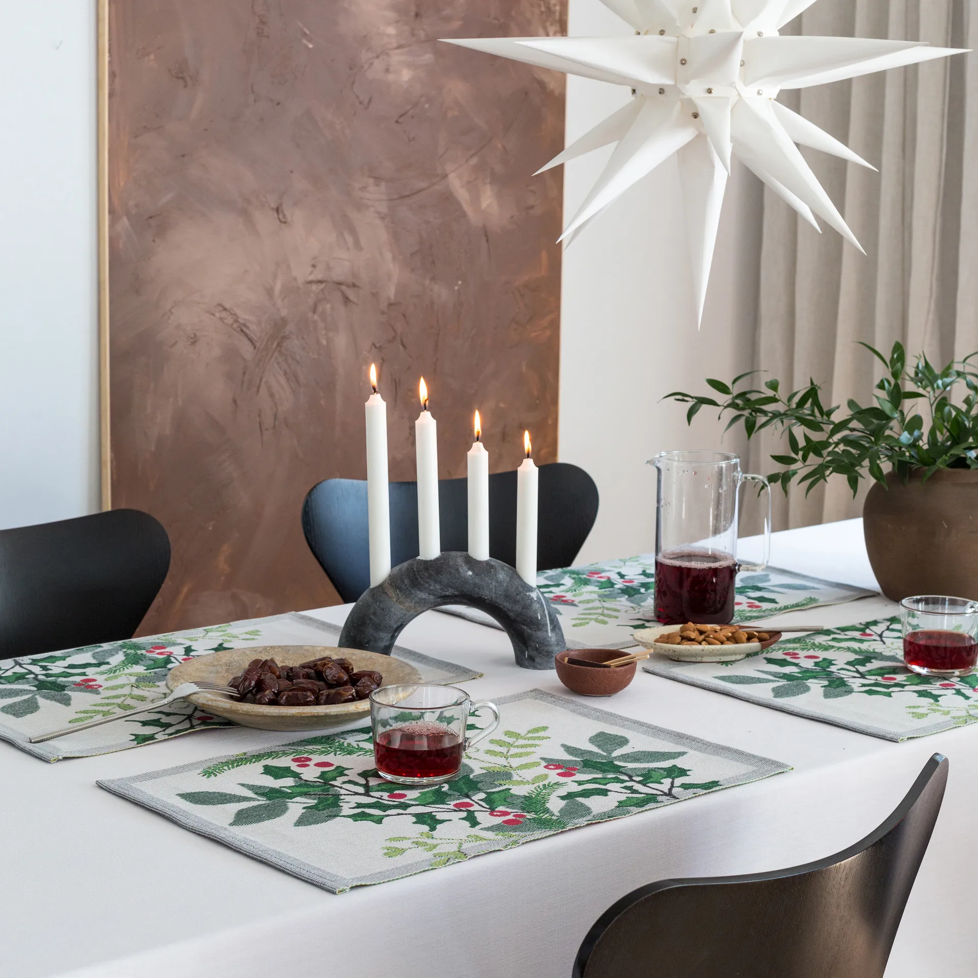 Julia placemat 35x48 cm, Wit-groen Ekelund Linneväveri