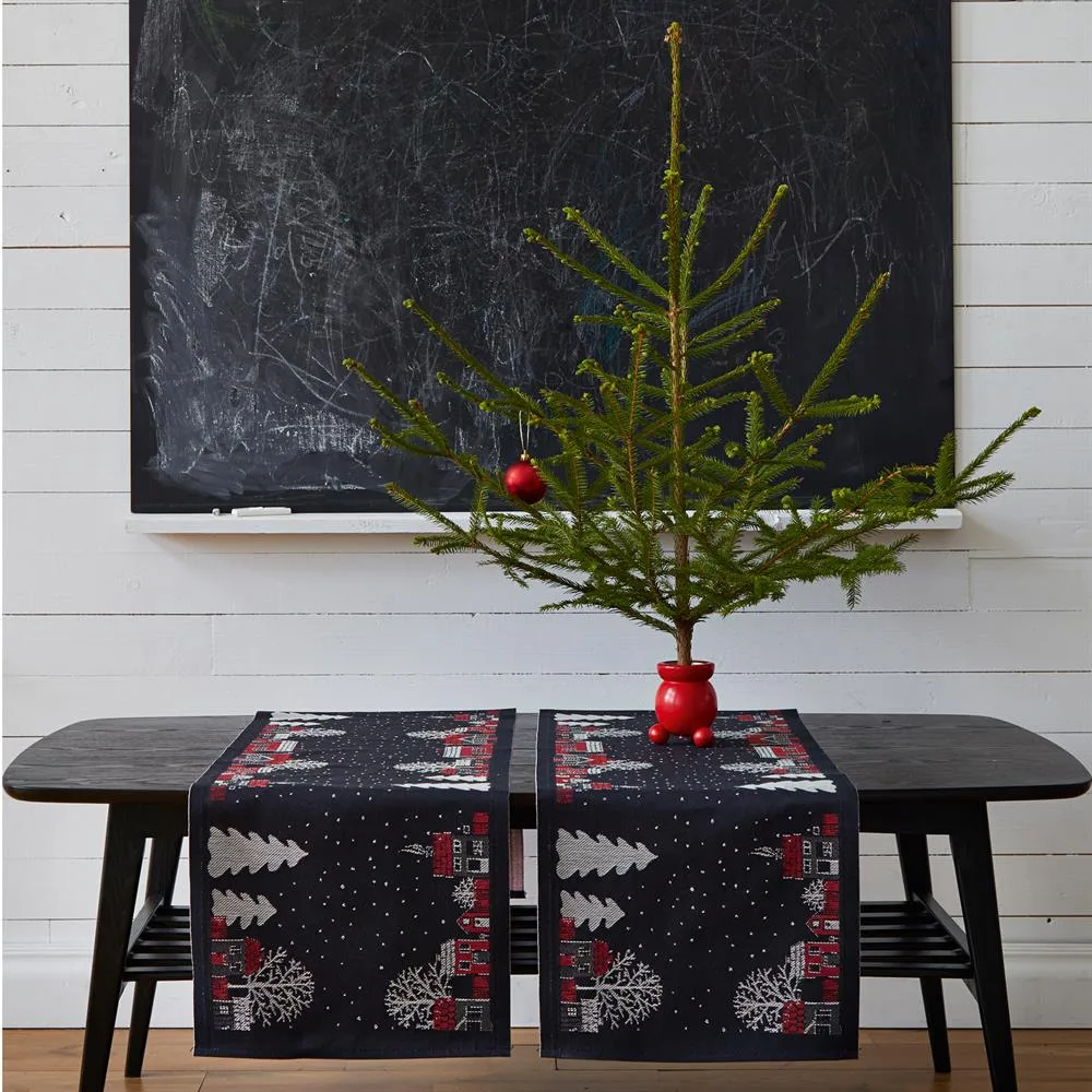Julstad tafelloper, zwart Ekelund Linneväveri