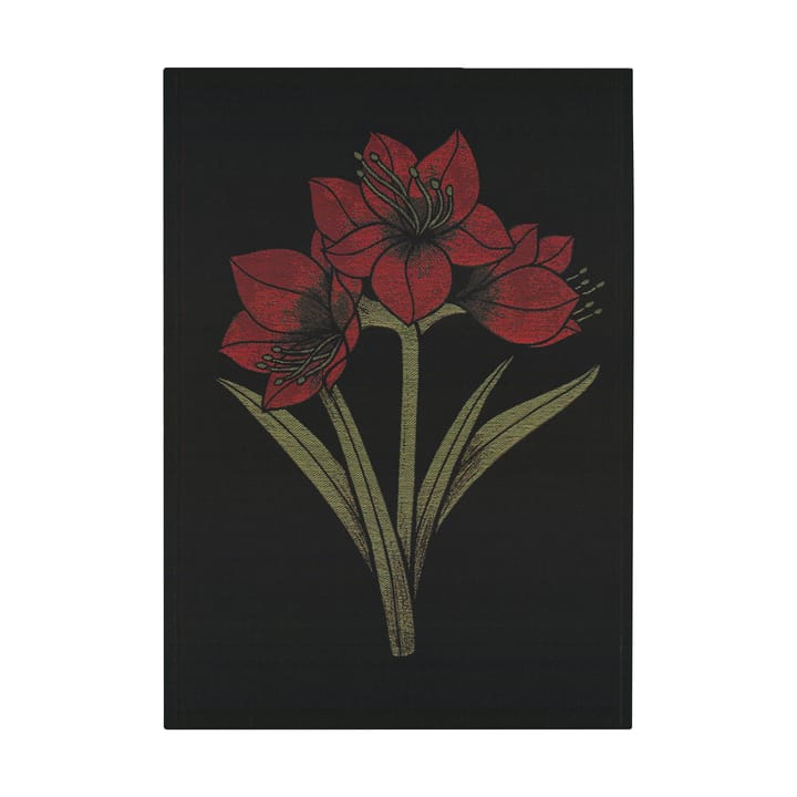 Kapamaryllis keukenhanddoek 48x70 cm - Zwart-rood - Ekelund Linneväveri