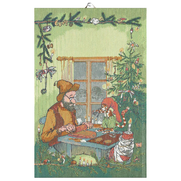 Pettson & Findus keukenhanddoek - Kerstknutselwerk - Ekelund Linneväveri