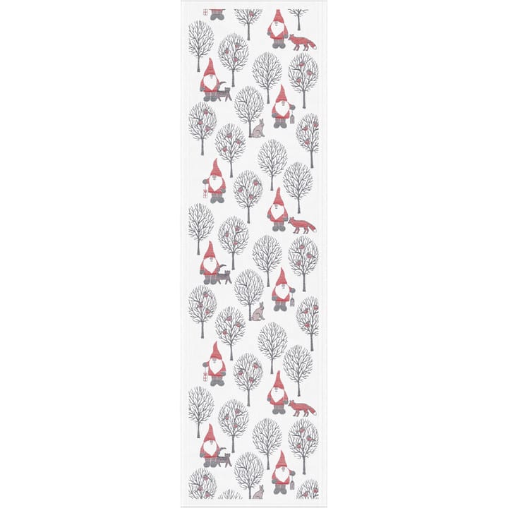 Tomteliv tafelloper 35x120 cm - Grijs-rood - Ekelund Linneväveri